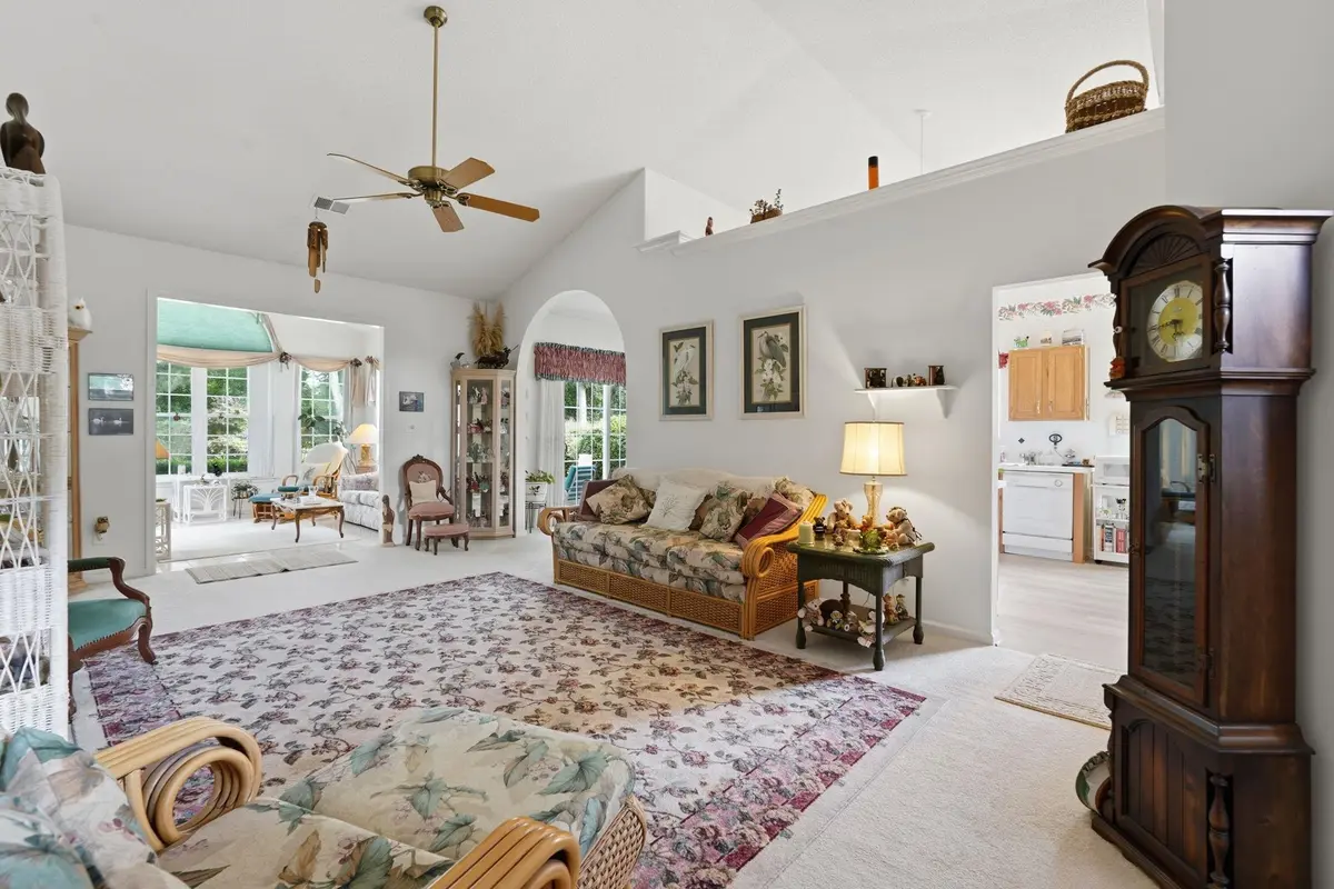 Vaulted living room viewed from the foyer