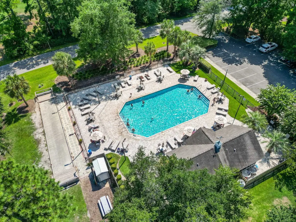 Aerial view of the Indigo Creek community outdoor pool
