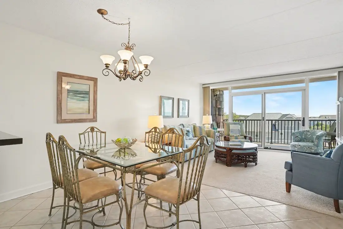 Dining area opening into the furnished living room